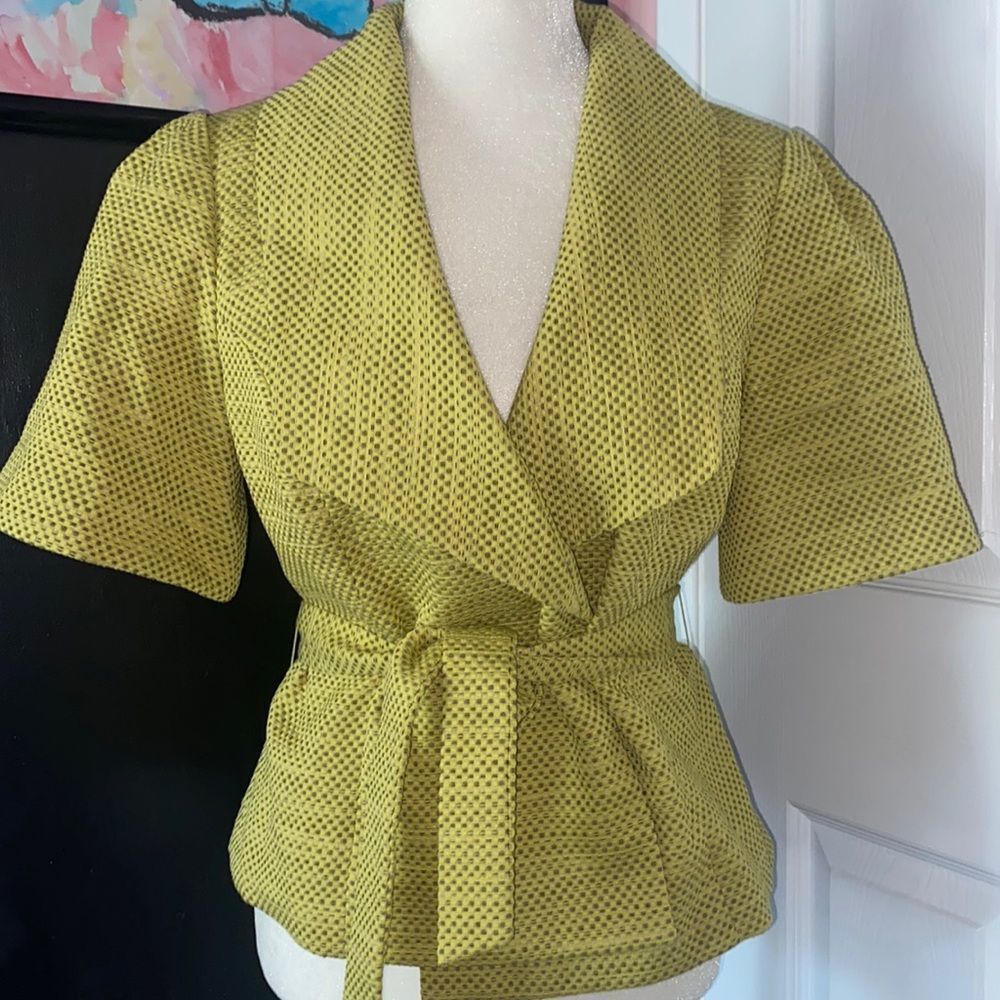 The Limited Women’s Tweed Short Wrap Blazer Lime Green / Yellow With Tie Belt